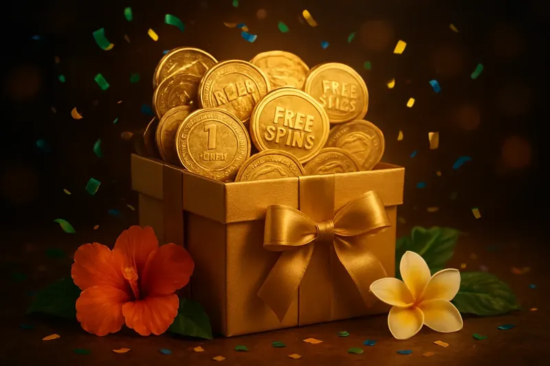 Golden gift box with Brazilian Real coins, free spins, carnival confetti